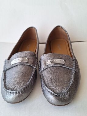 Coach Women's Metallic Pewter Leather Loafers